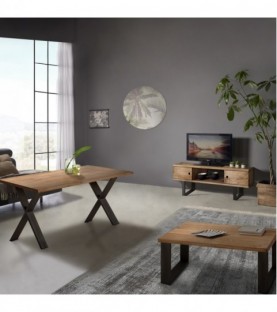 Conjunto madera: Mesa Centro U + Mueble Tv Max + Mesa X