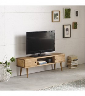 Conjunto 2 muebles: Mesa de centro diseño vintage + Mueble televisión, madera maciza natural, fabricación artesanal