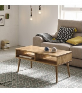 Conjunto 2 muebles: Mesa de centro diseño vintage + Mueble televisión, madera maciza natural, fabricación artesanal