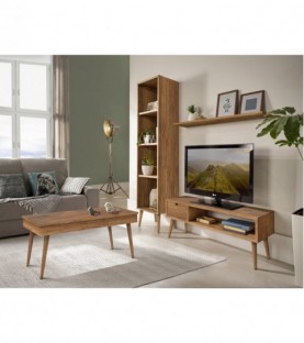 Composición mueble salón-comedor diseño vintage madera maciza natural acabado encerado.