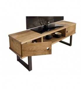 Conjunto madera: Mesa Centro U + Mueble Tv Max+Mesa X + Estantería 80 + Recibidor Metal