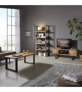Conjunto madera: Mesa Centro U + Mueble Tv Max + Estantería 80