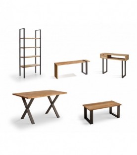 Conjunto madera: Mesa Centro U + Mueble Morfeo + Mesa X + Estantería 80 + Recibidor Angi