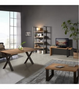 Conjunto madera: Mesa Centro U + Mueble Tv Morfeo + Mesa X + Estantería 80