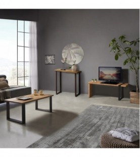 Conjunto madera: Mesa Centro U + Mueble Tv Morfeo + Recibidor Metal