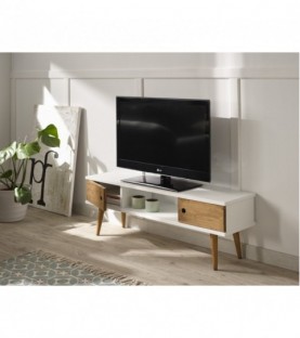 Conjunto madera: Mesa elevable cajón deslizante + Mueble Tv + Consola blanco
