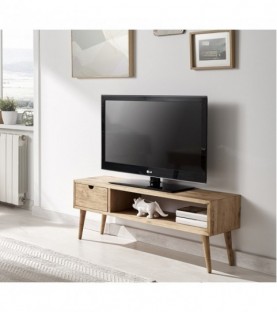 Conjunto madera: Mesa centro elevable Pino + Mueble Tv pino cajón