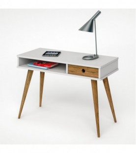 Mesa estudio / escritorio de madera estilo vintage color blanco y madera.