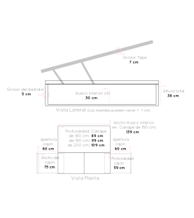 Canapé Tapizado Samantha | Tapa Tapizada con Canto de Tela | Estructura Metálica de 40x30 mm | Gran Capacidad de Almacenamiento