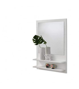 Mueble recibidor para entrada o pasillo con espejo y dos baldas. Color blanco.