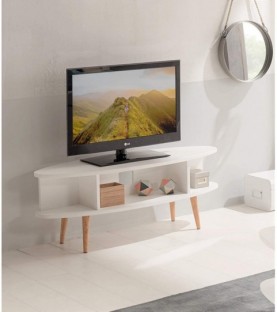 Mueble tv ovalado diseño vintage de madera con estantes y...