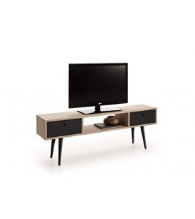 Composición- Mesa de Centro Elevable con cajón deslizante + Mueble TV madera roble natural chapado, color Roble-Blanco.