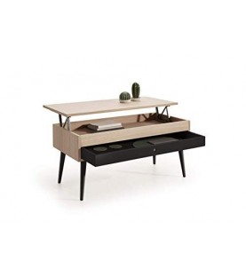 Composición- Mesa de Centro Elevable con cajón deslizante + Mueble TV madera roble natural chapado, color Roble-Blanco.