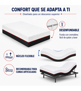 Colchón Viscoelástico Yar Visco | Algodón Natural 100% | Grosor 21 cm | Tejido Transpirable | Ergogreen Alta Densidad