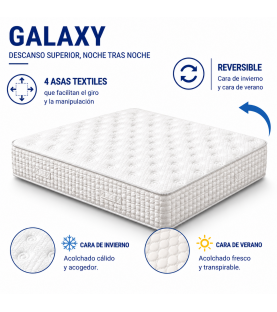 Colchón Viscoelástico Galaxy | Relleno Viscosoja | Grosor 27 cm | Tejido Strech Transpirable | Antiácaros | Reversible