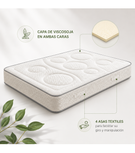 Colchón Viscoelástico Biothermo | Relleno Viscosoja | Grosor 23 cm | Tejido Strech Transpirable | Antiácaros | Reversible