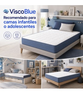 Colchón Viscoelástico Viscoblue | Adaptabilidad Progresiva | Grosor 14 o 18 cm | Tratamiento Antiácaros | Reversible