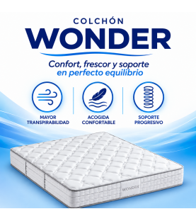 Colchón Viscoelástico Wonder | Muelles Ensacados | Grosor 27 cm | Memory Foam | Tejido Transpirable |  Antiácaros